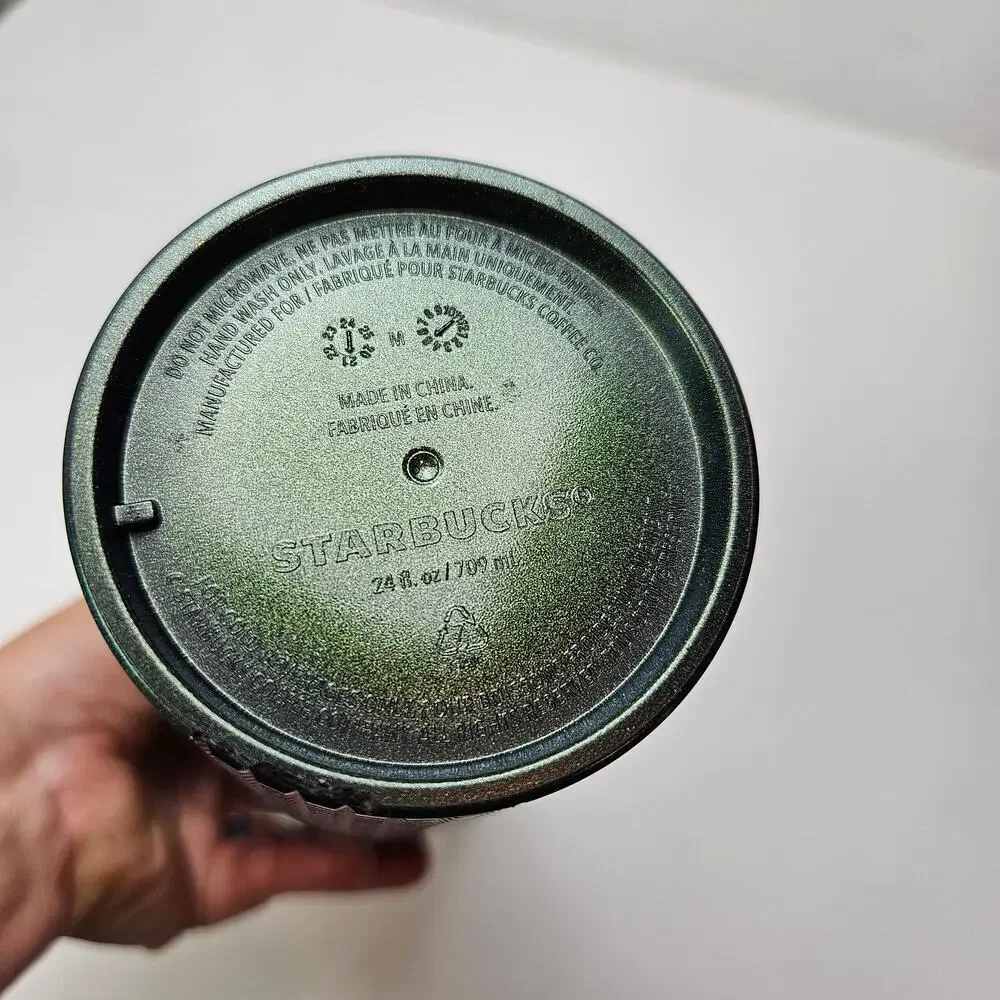 Starbucks 2021 Deep Green Disco Grid 24oz‎ Tumber Venti Straw